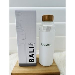 NIB La Mer Limited Edition h2go Bali 18oz Glass Water Bottle w/ Silicone Sleeve